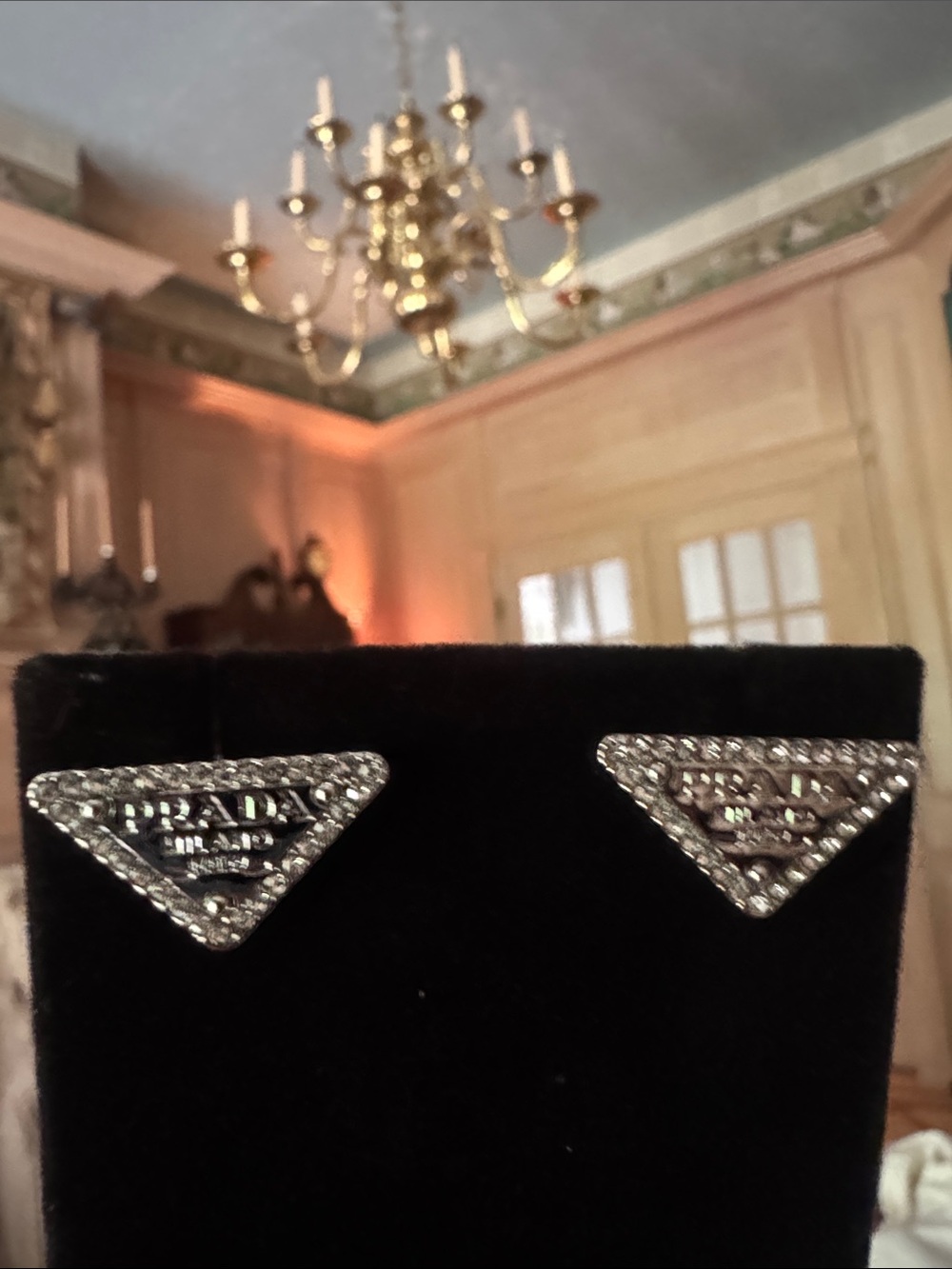 Earrings  Silver tone Crystal  Stud Earrings — signed in back